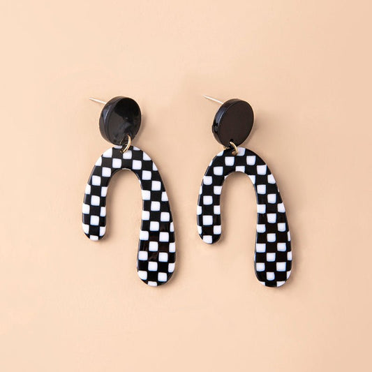 Big Irregular Chequered Pattern Acrylic Pendant Statement Earrings For Women-Jewearrings