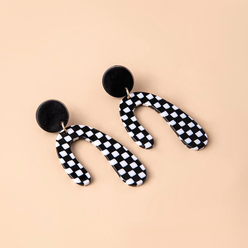 Big Irregular Chequered Pattern Acrylic Pendant Statement Earrings For Women-Jewearrings