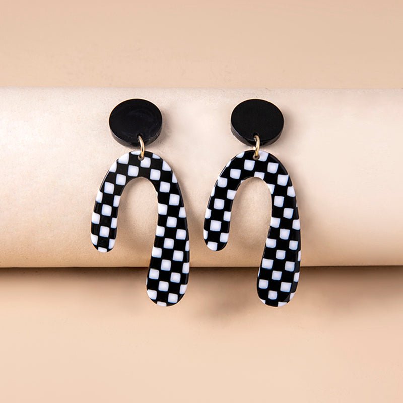 Big Irregular Chequered Pattern Acrylic Pendant Statement Earrings For Women-Jewearrings