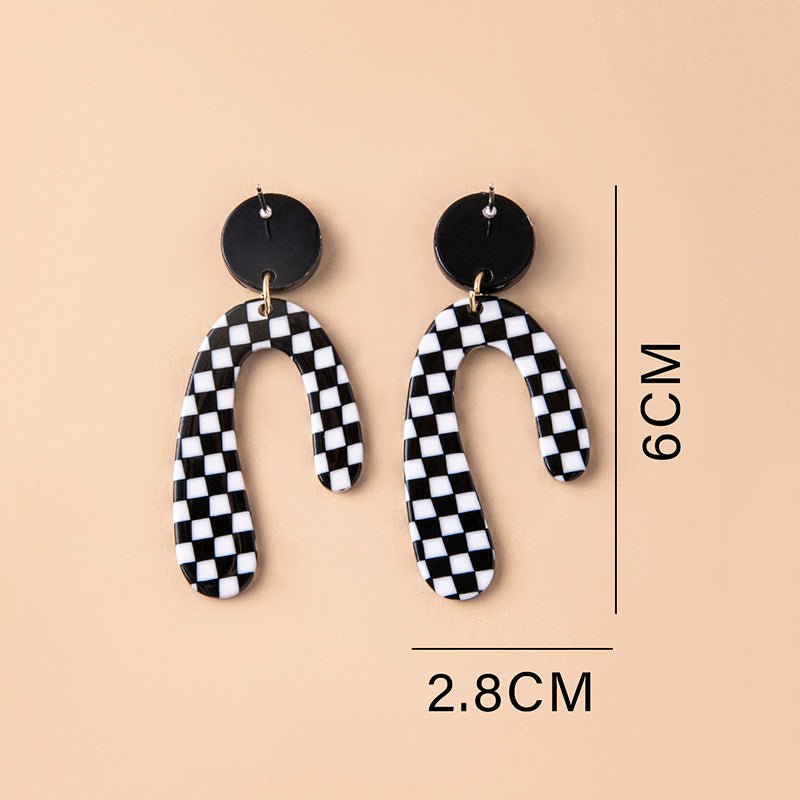 Big Irregular Chequered Pattern Acrylic Pendant Statement Earrings For Women-Jewearrings