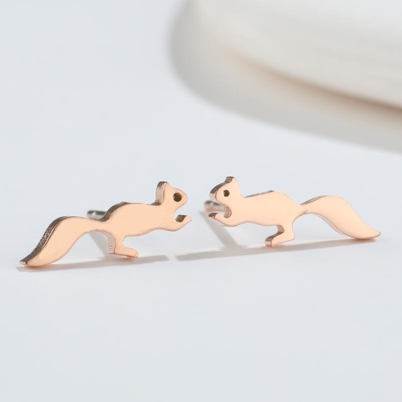 Big Tail Fox Running Animal Stud Earrings-Jewearrings