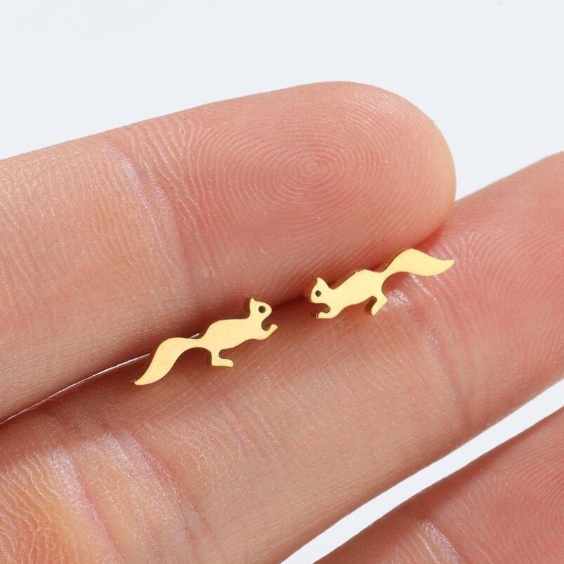 Big Tail Fox Running Animal Stud Earrings-Jewearrings