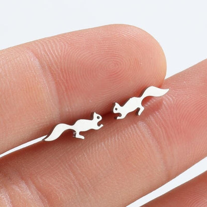 Big Tail Fox Running Animal Stud Earrings-Jewearrings