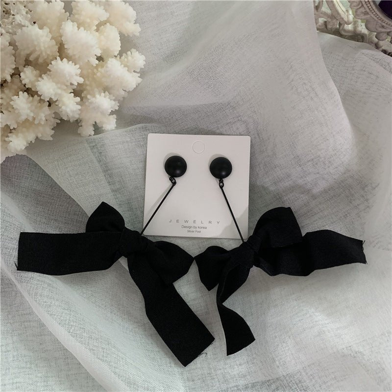 Black Big Bow Earrings Temperament Long Style-Jewearrings