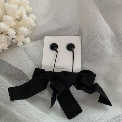 Black Big Bow Earrings Temperament Long Style-Jewearrings