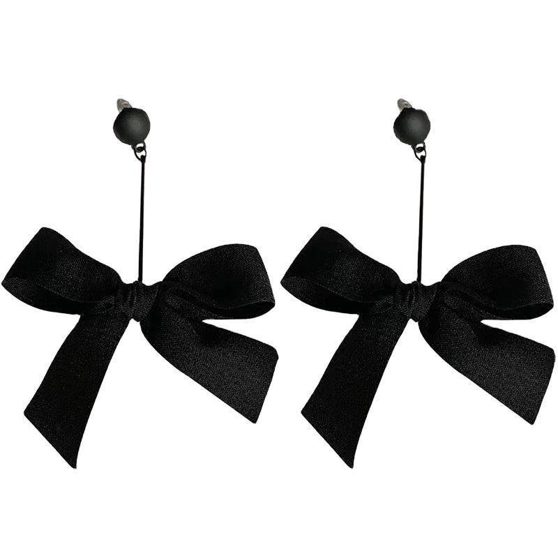 Black Big Bow Earrings Temperament Long Style-Jewearrings