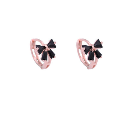 Black Bow Ear Hoop Earrings Female Retro Sweet Circle Earrings-Jewearrings