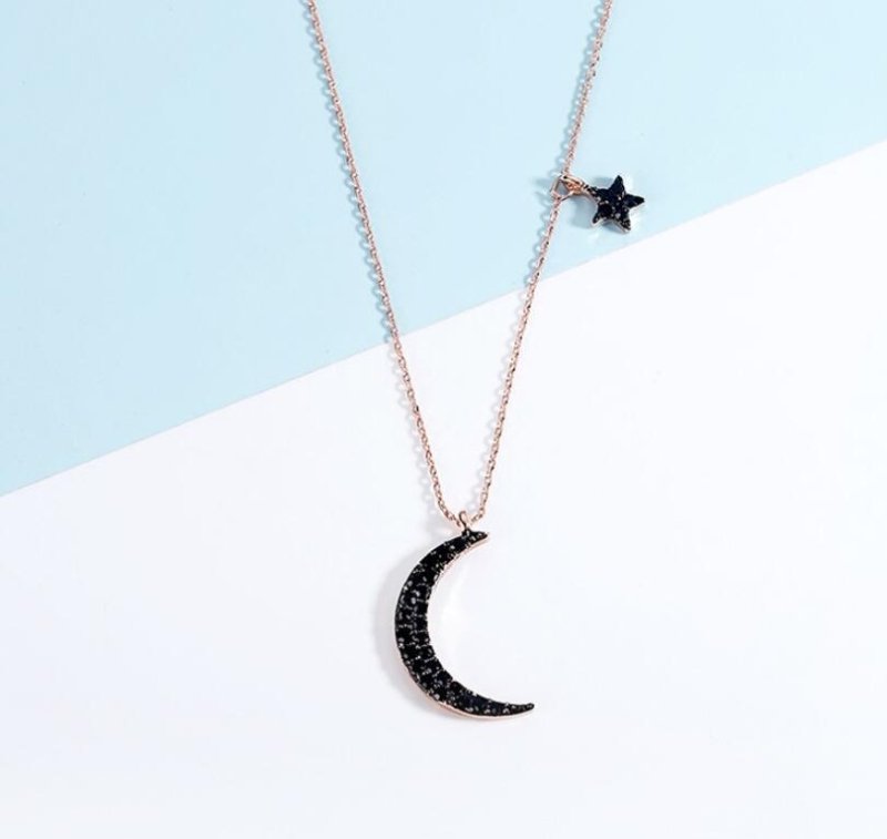 black diamond stars moon necklace clavicle chain silver needle asymmetric earrings tassel long earrings-Jewearrings