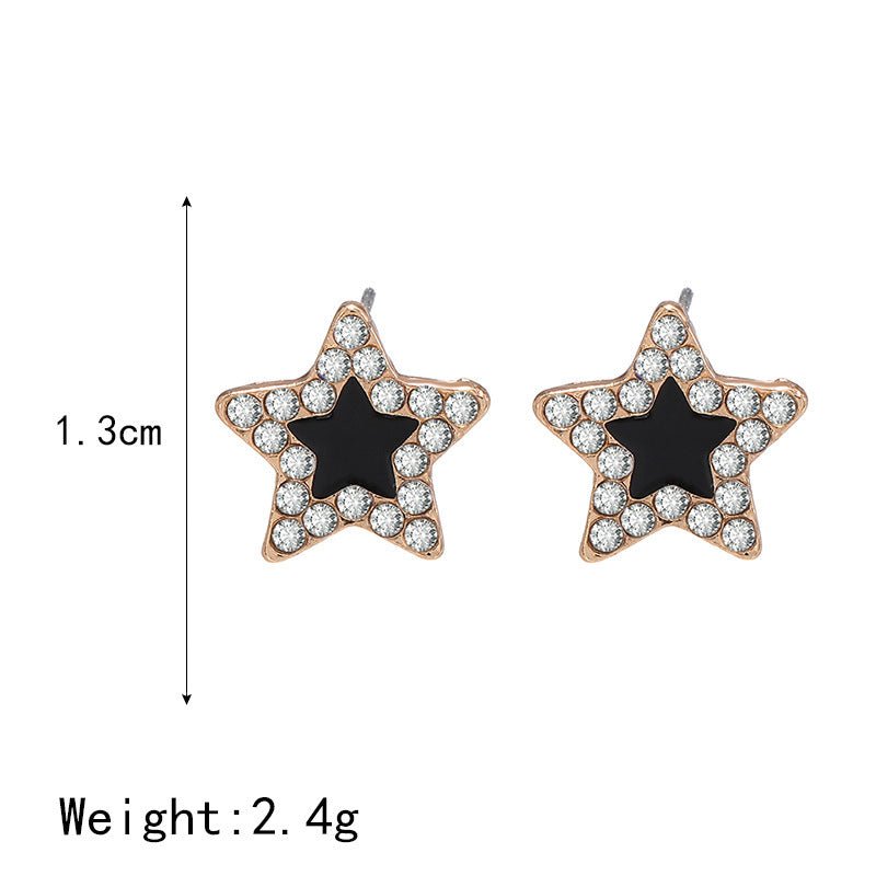 Black Oil Drop Five-pointed Star Diamond Simple Temperament Earrings-Jewearrings