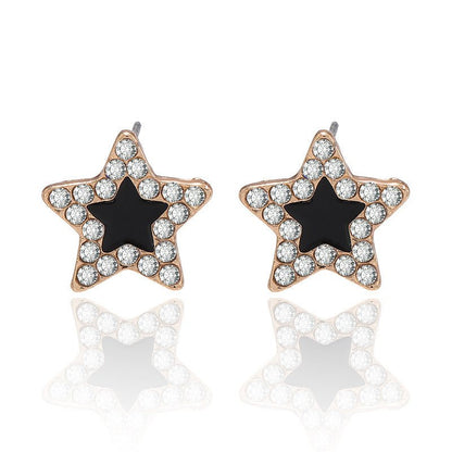 Black Oil Drop Five-Pointed Star Diamond Simple Temperament Earrings-Jewearrings