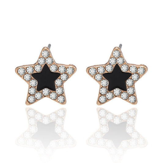 Black Oil Drop Five-Pointed Star Diamond Simple Temperament Earrings-Jewearrings