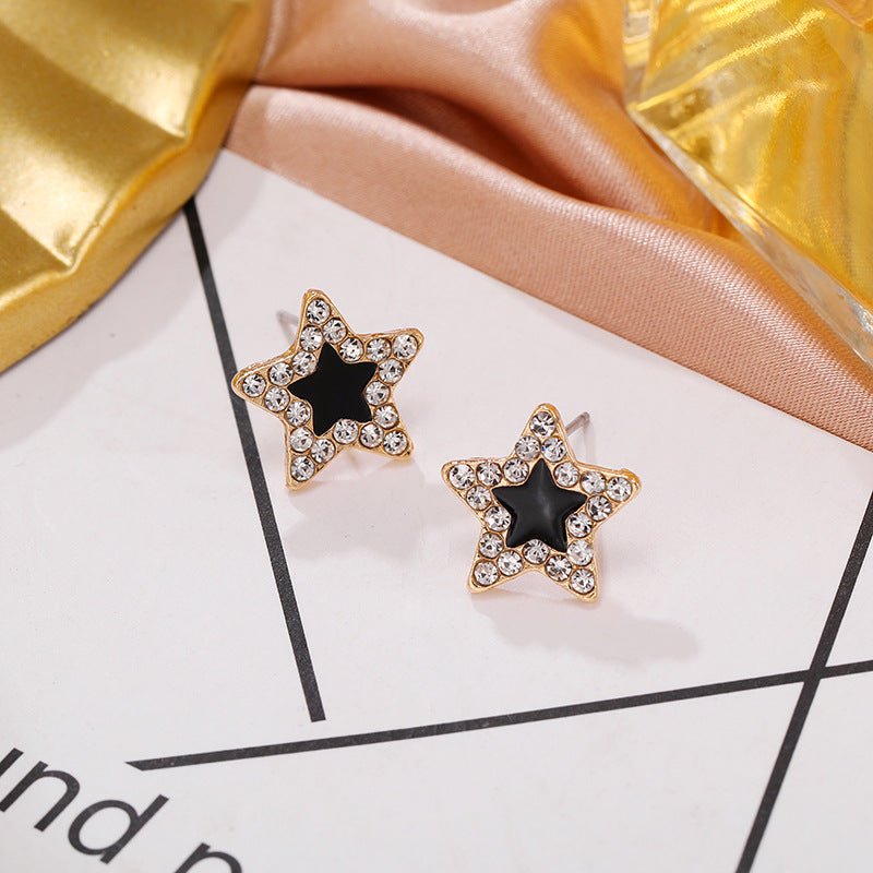 Black Oil Drop Five-pointed Star Diamond Simple Temperament Earrings-Jewearrings