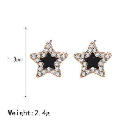 Black Oil Drop Five-Pointed Star Diamond Simple Temperament Earrings-Jewearrings