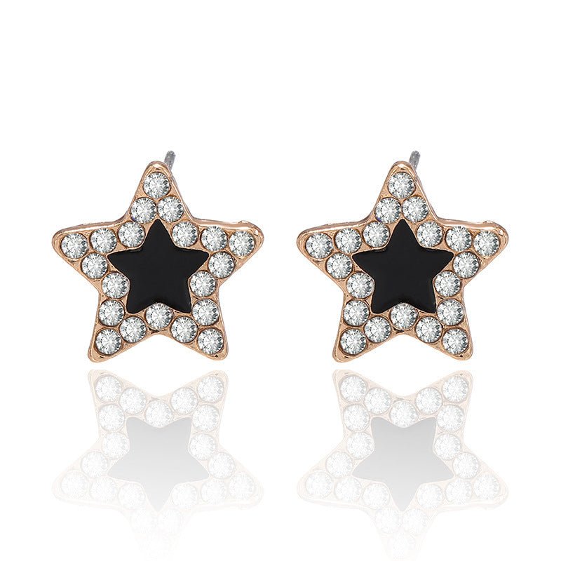 Black Oil Drop Five-pointed Star Diamond Simple Temperament Earrings-Jewearrings