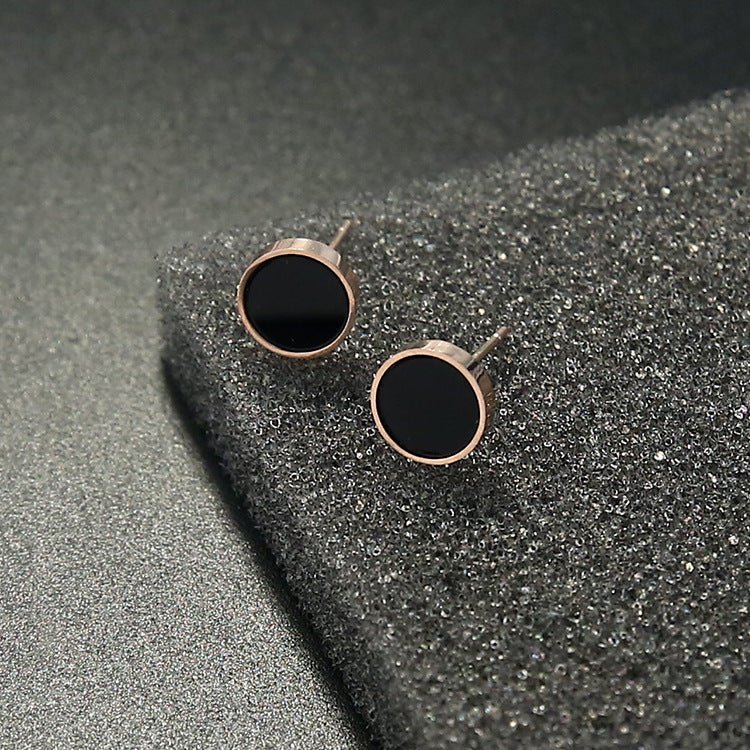 Black round rose gold earrings for women-Jewearrings