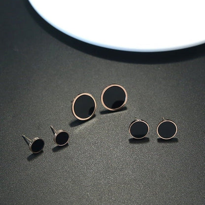 Black round rose gold earrings for women-Jewearrings