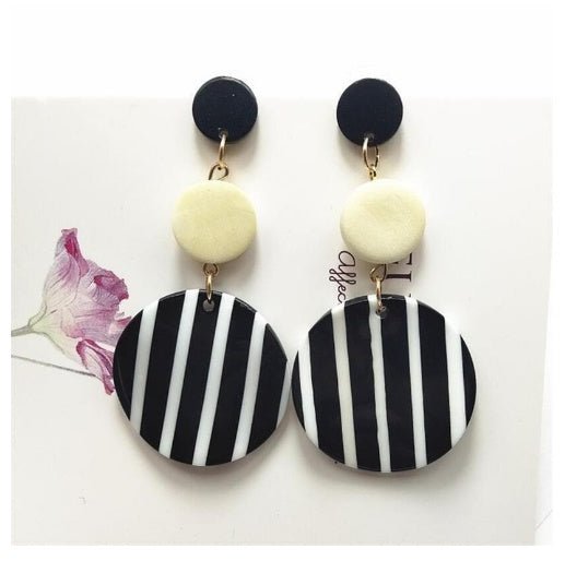 Black White Big Round Earrings For Women Long Dangle-Jewearrings