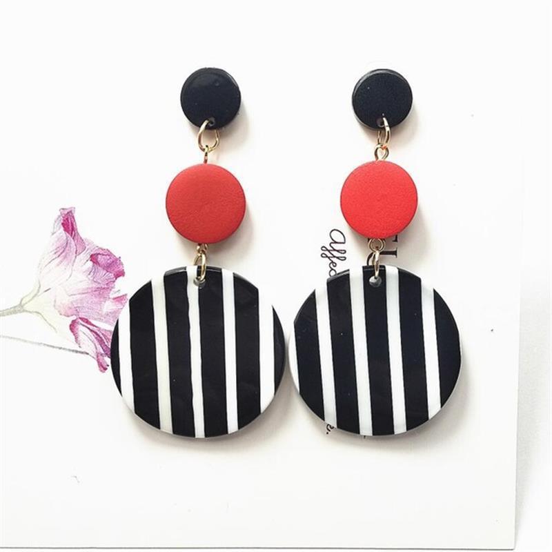 Black White Big Round Earrings For Women Long Dangle-Jewearrings