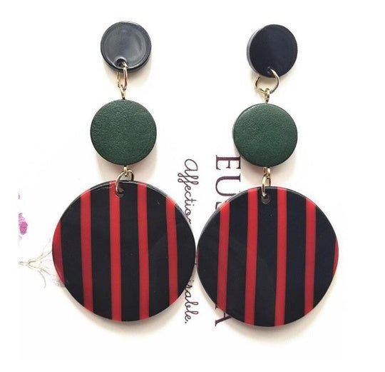 Black White Big Round Earrings For Women Long Dangle-Jewearrings