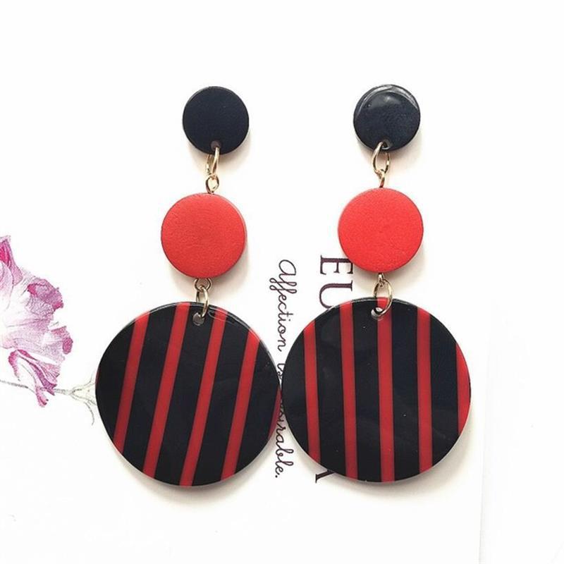 Black White Big Round Earrings For Women Long Dangle-Jewearrings