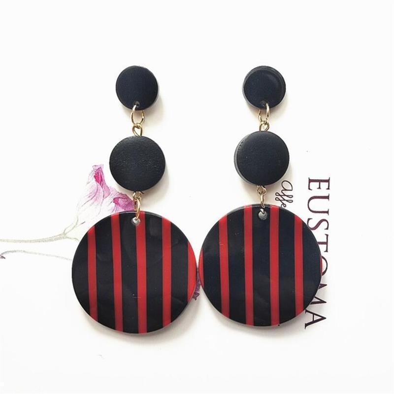 Black White Big Round Earrings For Women Long Dangle-Jewearrings