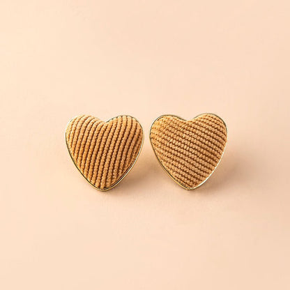 Black White Houndstooth Earrings Big Heart Corduroy Stud Earrings For Women-Jewearrings