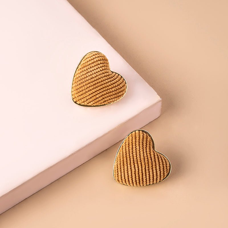 Black White Houndstooth Earrings Big Heart Corduroy Stud Earrings For Women-Jewearrings