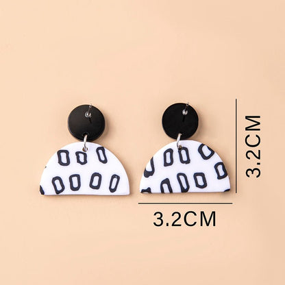 Black White Small Circle Dot Acrylic Earrings For Women-Jewearrings