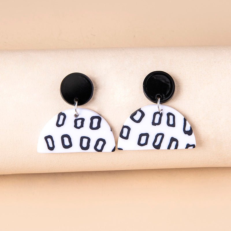 Black White Small Circle Dot Acrylic Earrings For Women-Jewearrings