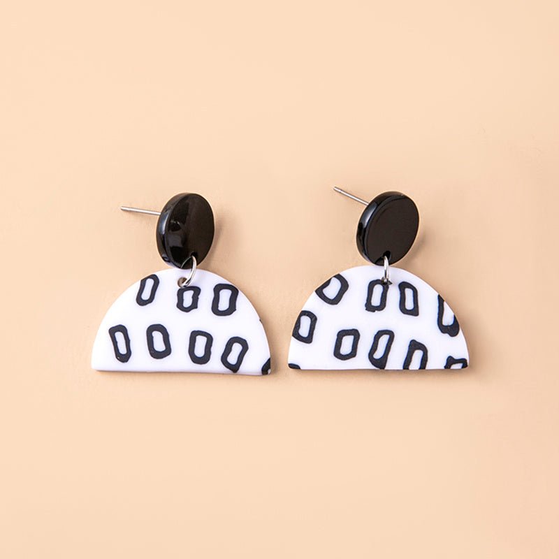 Black White Small Circle Dot Acrylic Earrings For Women-Jewearrings