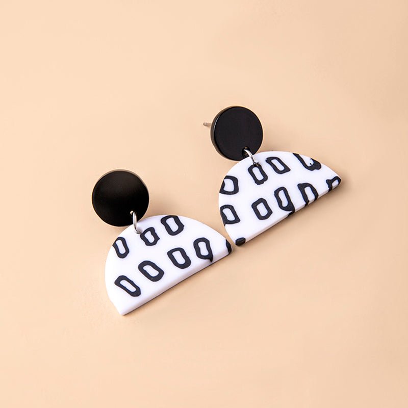 Black White Small Circle Dot Acrylic Earrings For Women-Jewearrings