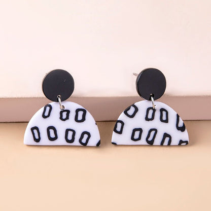 Black White Small Circle Dot Acrylic Earrings For Women-Jewearrings