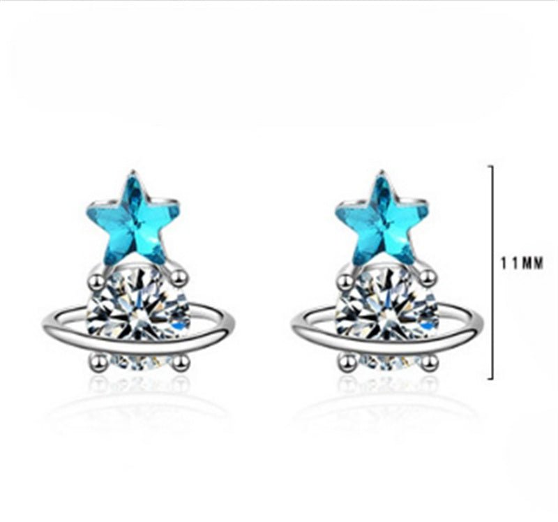 Blue Artificial Crystal Star Asymmetric Earrings-Jewearrings