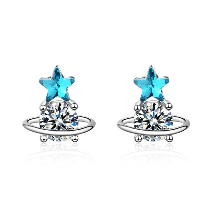 Blue Artificial Crystal Star Asymmetric Earrings-Jewearrings