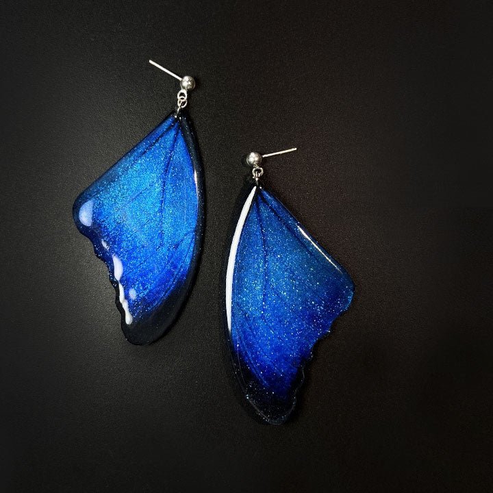 Blue Butterfly Wing Stud Earrings Long-Jewearrings