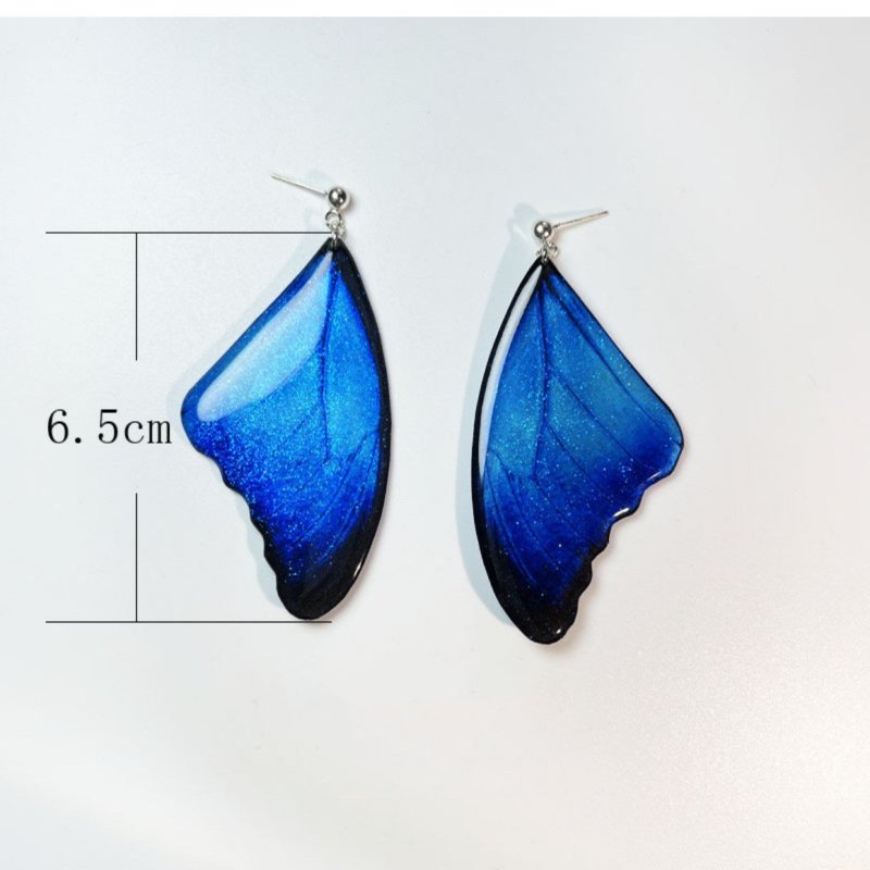 Blue Butterfly Wing Stud Earrings Long-Jewearrings