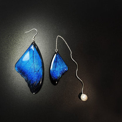 Blue Butterfly Wing Stud Earrings Long-Jewearrings