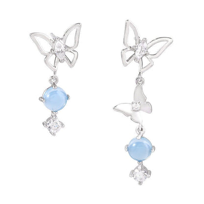 Blue Crystal Butterfly Asymmetrical Earrings, Simple Personality, Versatile Earrings-Jewearrings