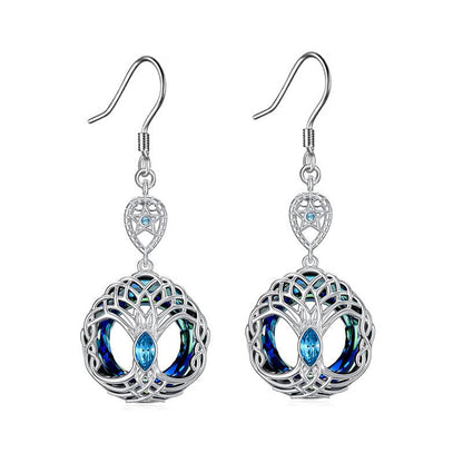 Blue Crystal Celtic Tree Of Life Dangle Earrings For Women-Jewearrings