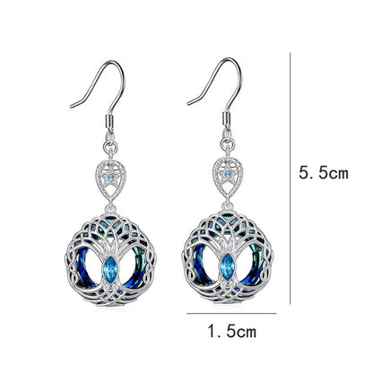 Blue Crystal Celtic Tree Of Life Dangle Earrings For Women-Jewearrings