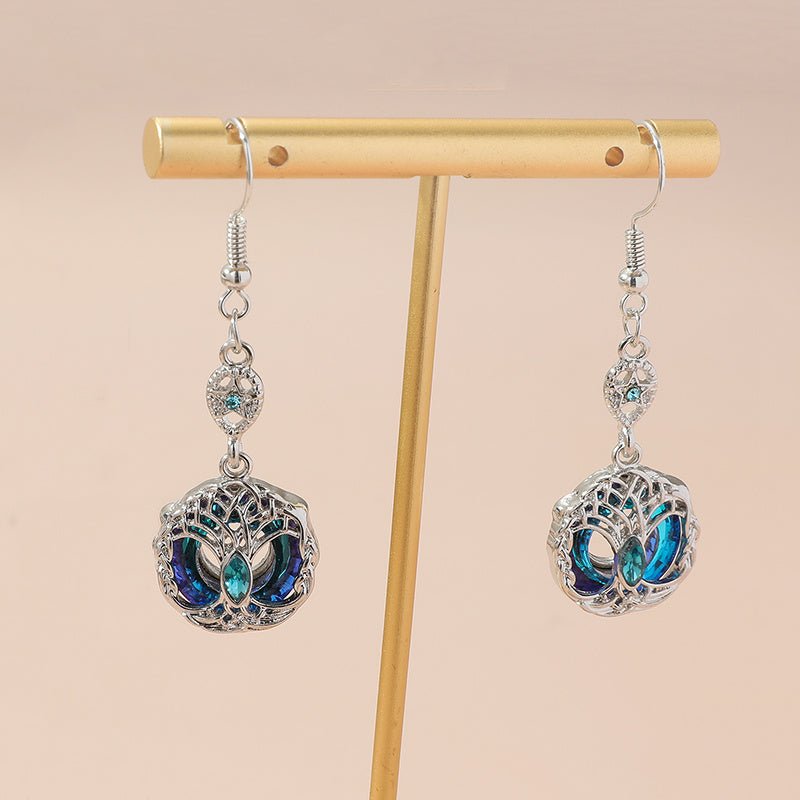 Blue Crystal Celtic Tree Of Life Dangle Earrings For Women-Jewearrings