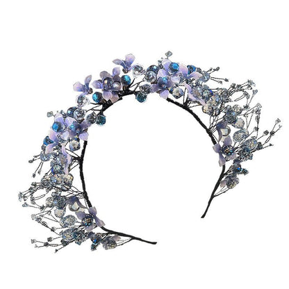 Blue Crystal Flower Hair Hoop Earrings Set Elegant Temperament-Jewearrings