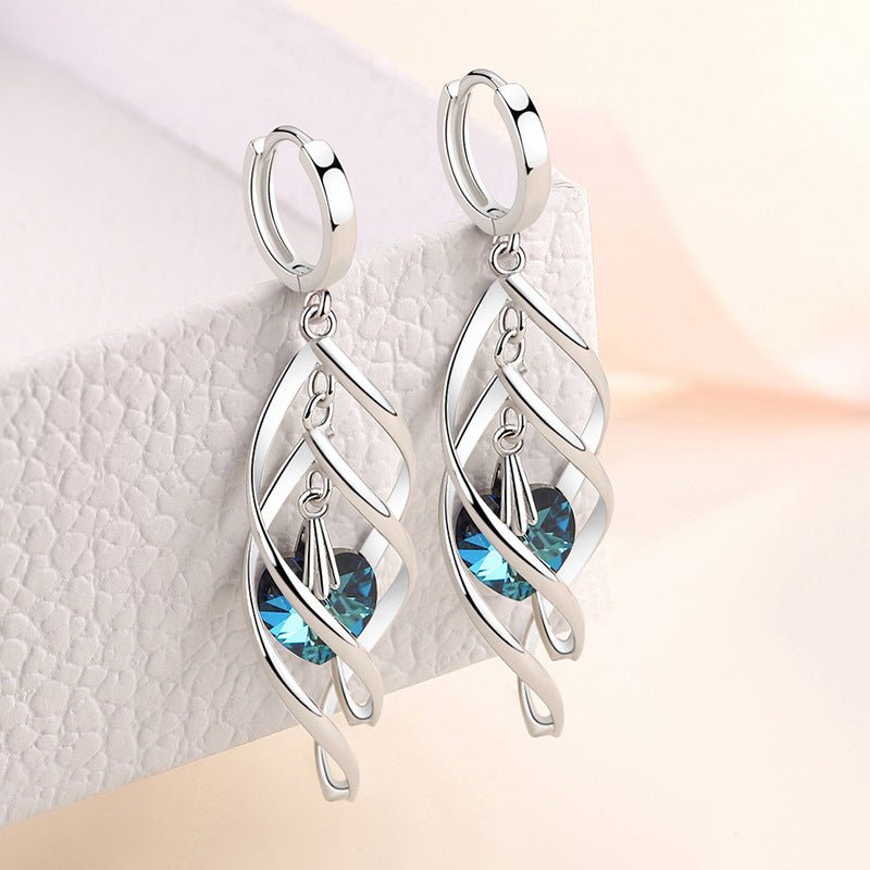 Blue Crystal Love Earrings French Temperament Peach Heart-Jewearrings