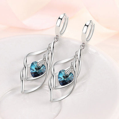 Blue Crystal Love Earrings French Temperament Peach Heart-Jewearrings