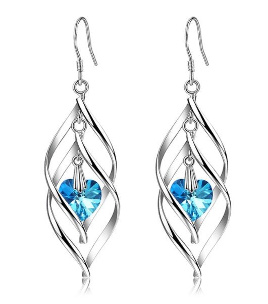 Blue Crystal Love Earrings French Temperament Peach Heart-Jewearrings