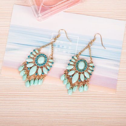 Blue Diamond Acrylic Earrings Tassel Earrings-Jewearrings