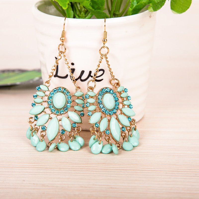 Blue Diamond Acrylic Earrings Tassel Earrings-Jewearrings