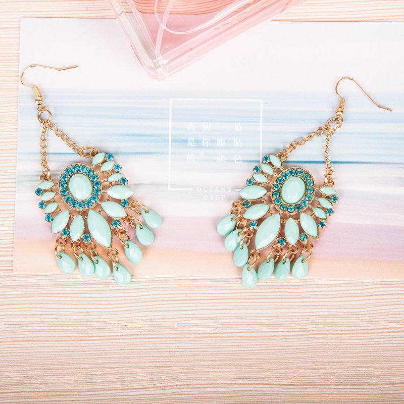 Blue Diamond Acrylic Earrings Tassel Earrings-Jewearrings