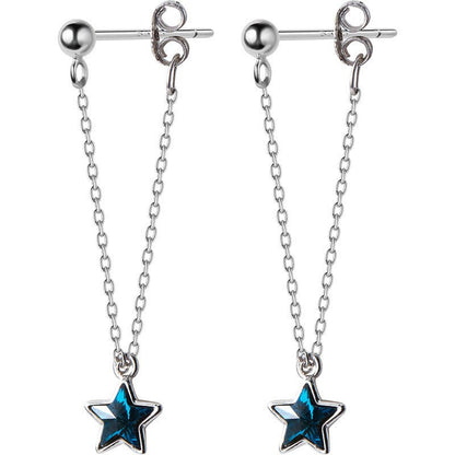 Blue diamond five-pointed star sweet back-hanging earrings-Jewearrings