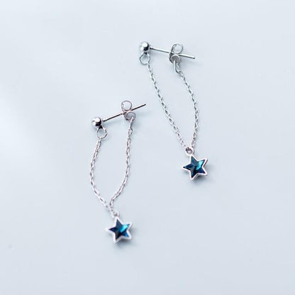 Blue diamond five-pointed star sweet back-hanging earrings-Jewearrings